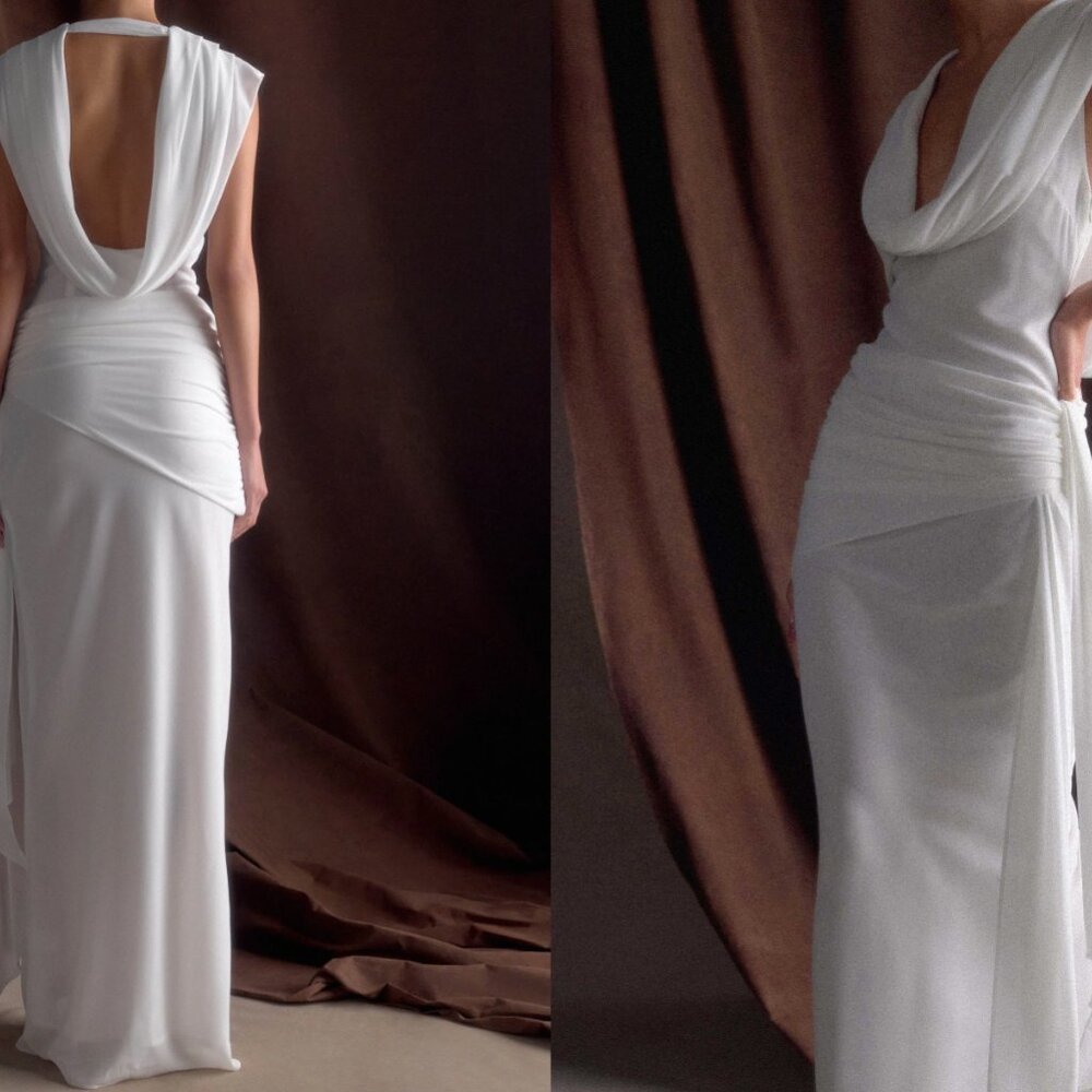 Meshki Giulia Chiffon Draped Maxi Dress - White